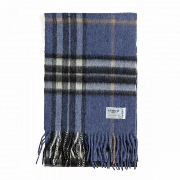 Lambswool Tartan Denim Blue White Black Scarf 100% Scottish Premium Quality NWT - Picture 2 of 4
